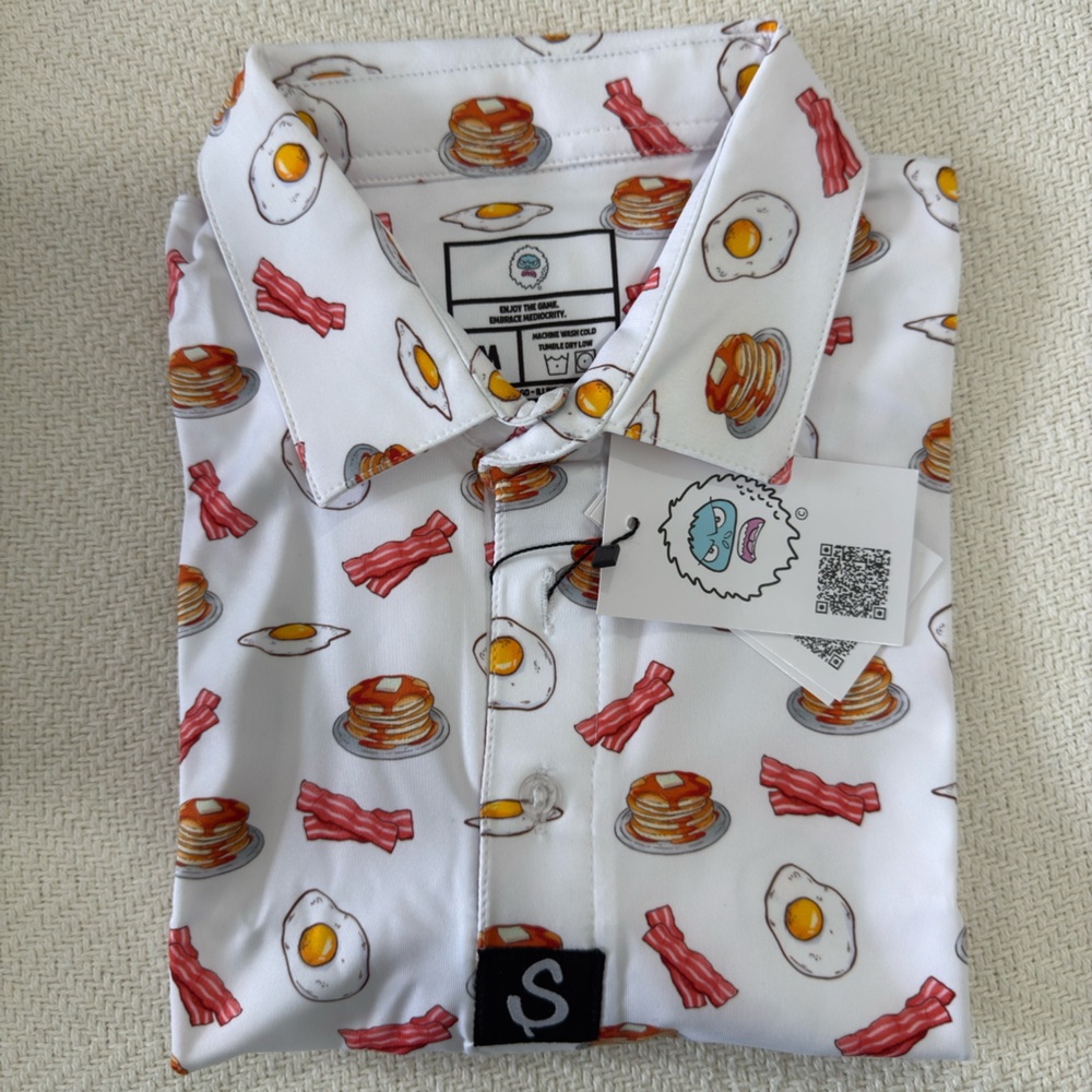 White Breakfast Print Golf Polo